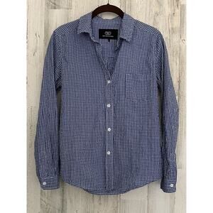 Tart Collections Womens Button-up Shirt Size Small (XS) Navy‎ Gingham Crinkle